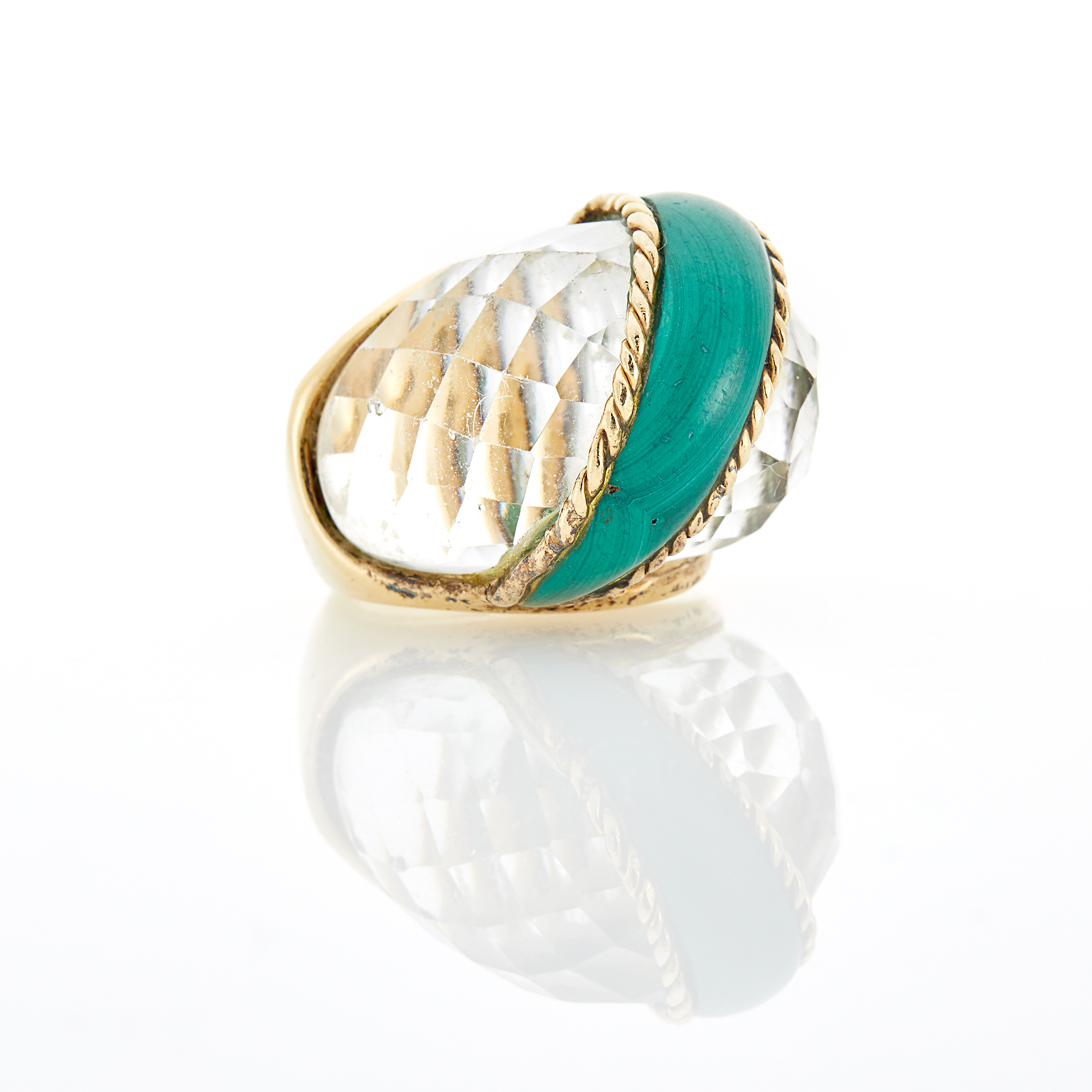 Lot image - Gold, Rock Crystal and Malachite Dome Ring