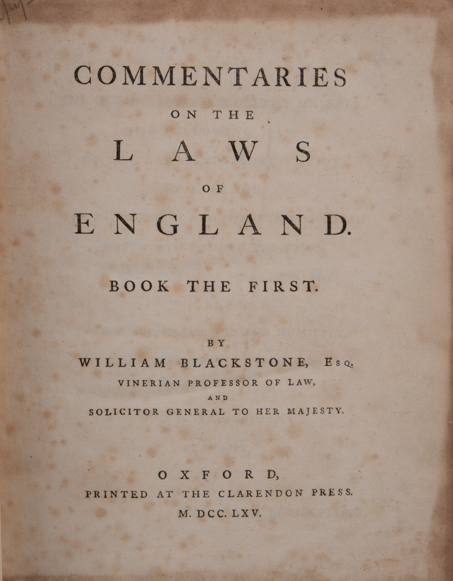 Lot image - BLACKSTONE, WILLIAM  Commentaries on the Laws of England.