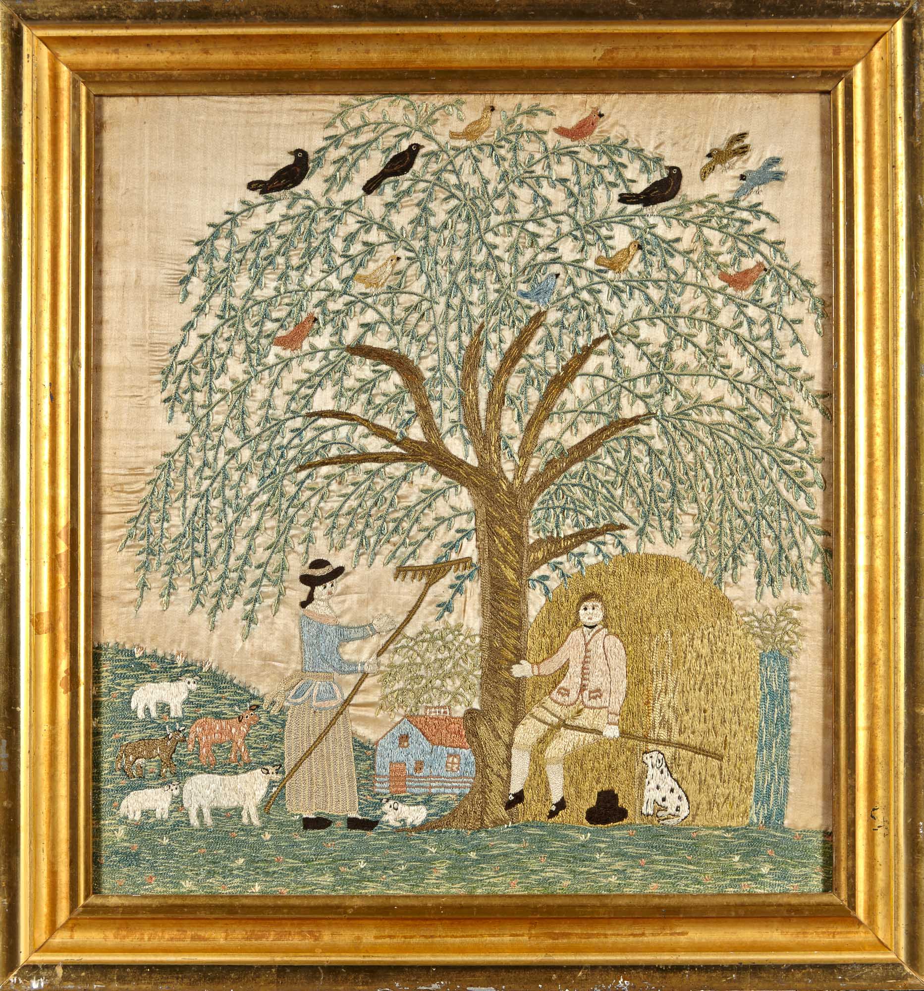 Lot image - Silk-on-Silk Needlework Picture