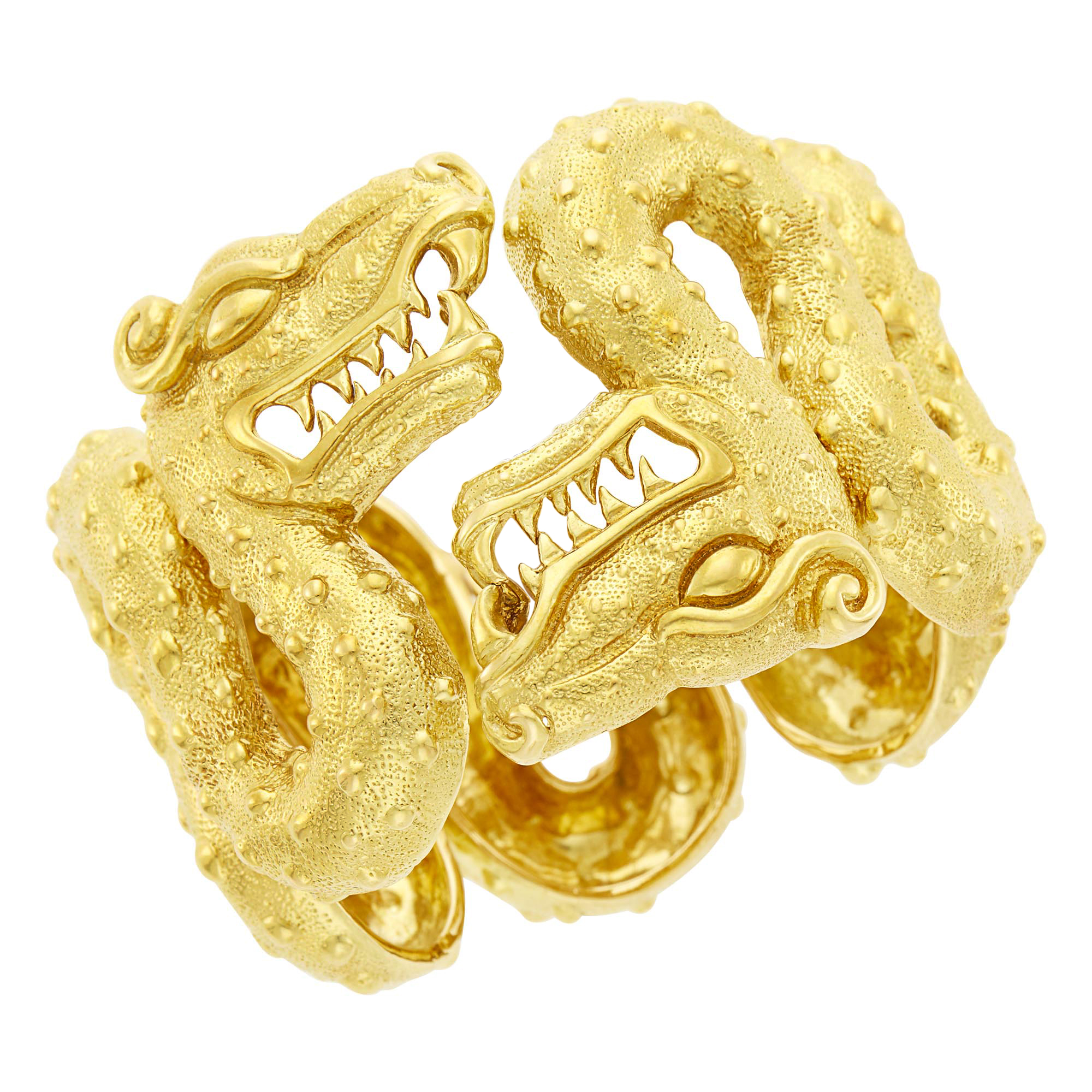 Lot image - David Webb Gold Aztec Serpent Cuff Bangle Bracelet
