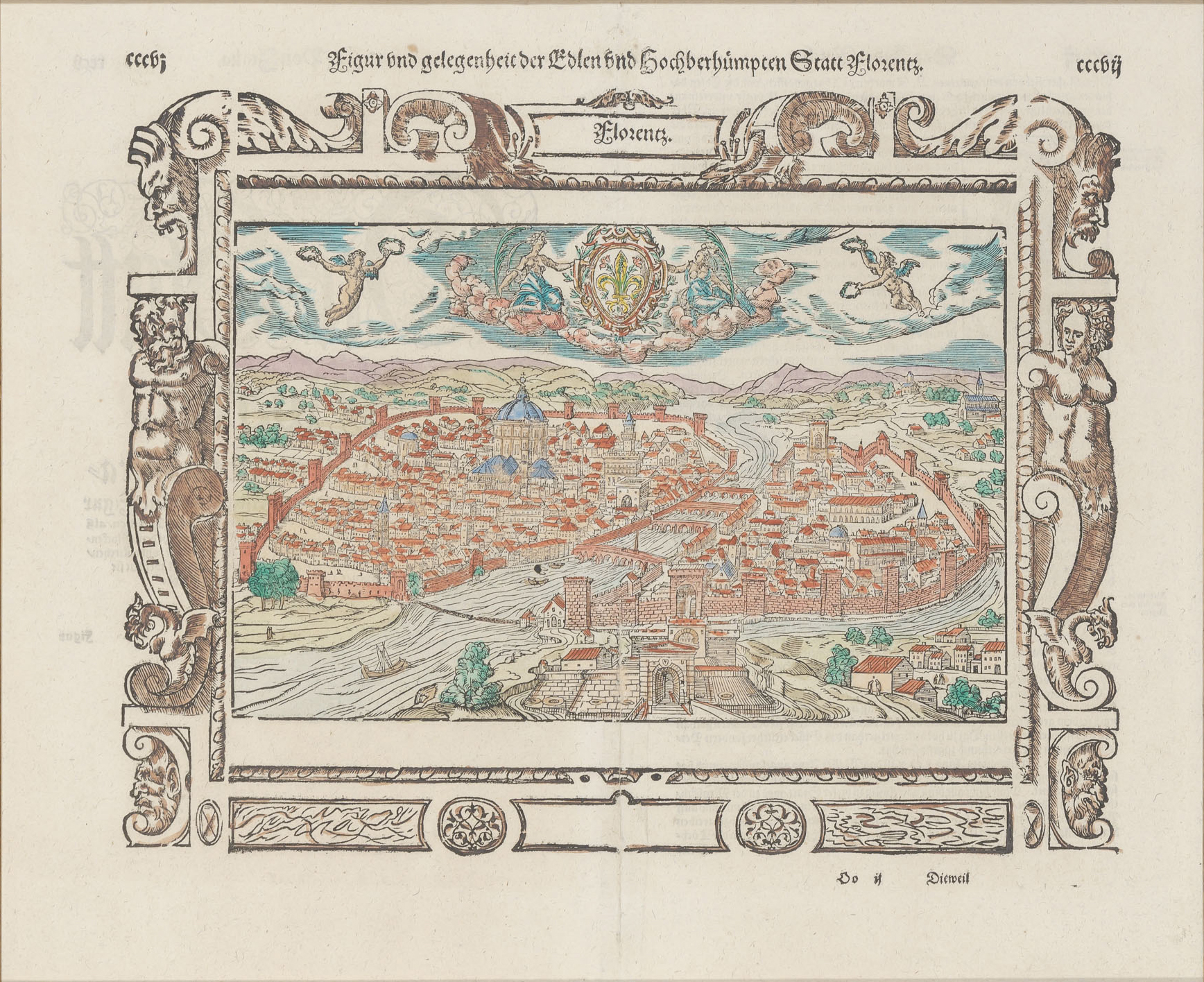Lot image - [MAP - FLORENCE]  MUNSTER, SEBASTIAN. Figur und gelegenheit der Edlen und Hochberhümpten Statt Florentz.