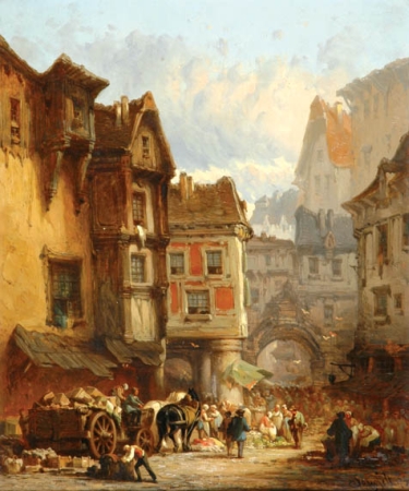 Lot image - Leonard Saurfelt French, b.1840 VILLAGE MARKET SCENES, 1873: TWO