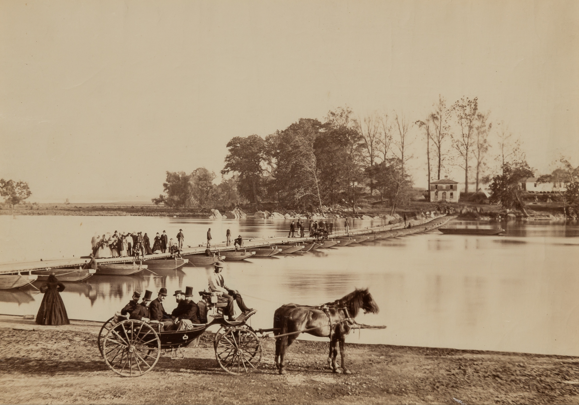 Lot image - GARDNER, ALEXANDER [attrib.] (1821-1882)  [Union Civilians on Pontoon Bridge]