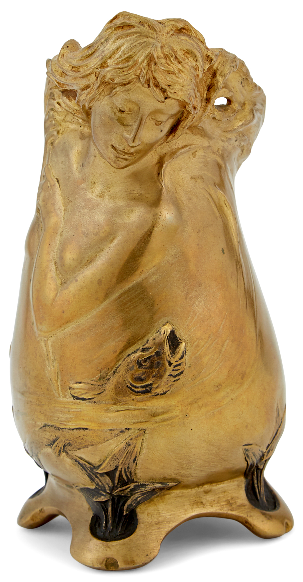 Lot image - French Art Nouveau Gilt and Patinated Bronze Figural Footed Vase