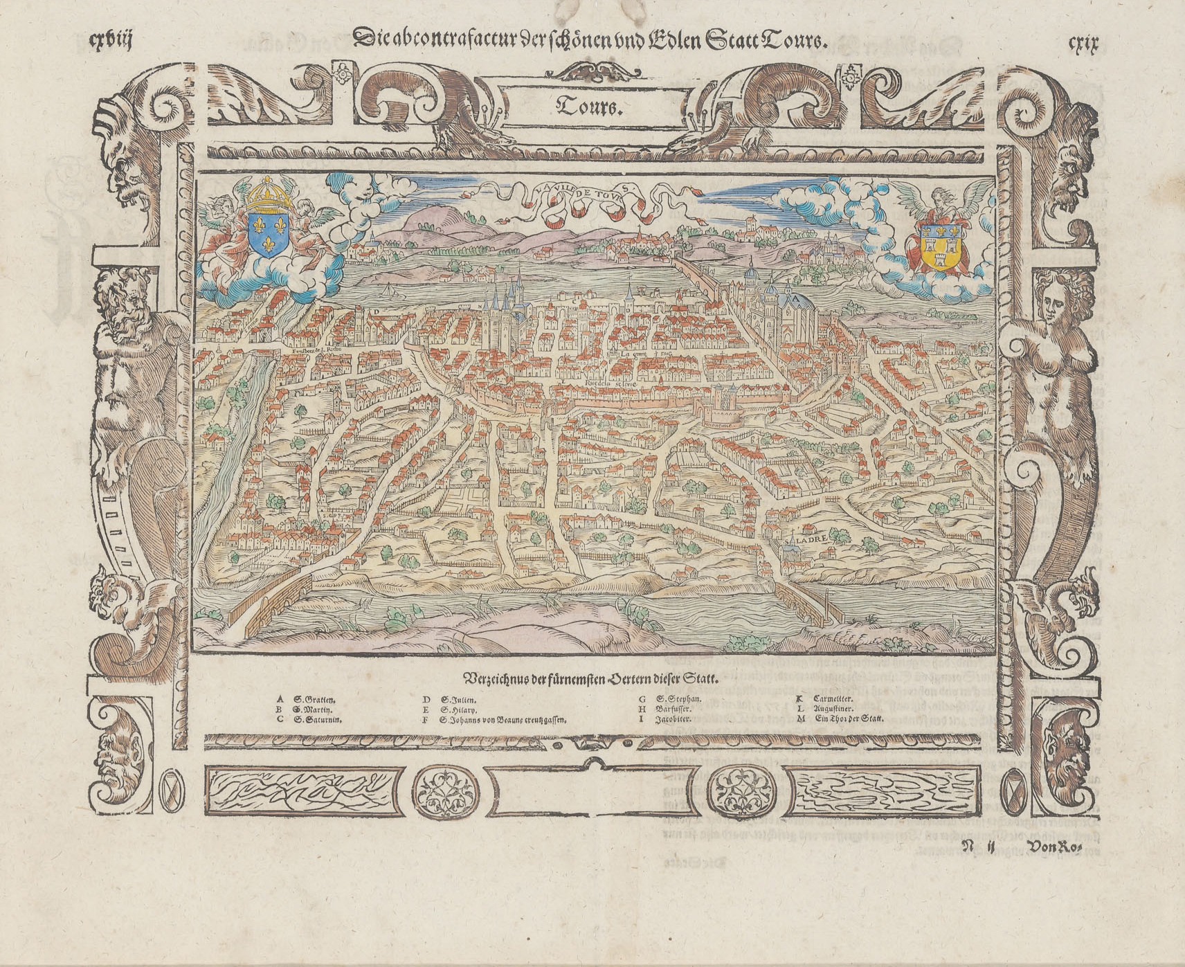 Lot image - [MAP - TOURS]  MUNSTER, SEBASTIAN. Die abcontrafactur der schonen und Edlen Statt Tours.