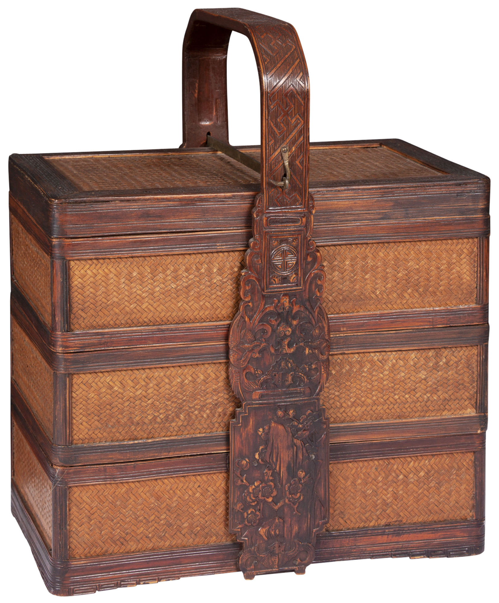 Lot image - Chinese Wood, Bamboo and Basketry Picnic Box