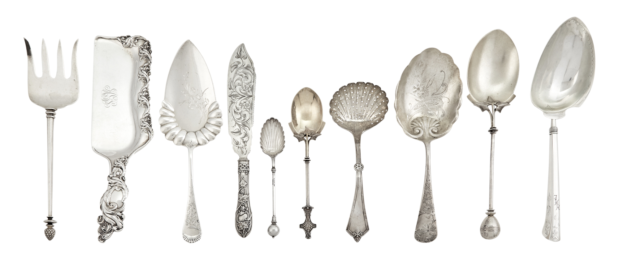Lot image - Group of Nine American Silver Serving Utensils