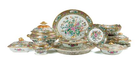 Lot image - Canton Famille Rose Porcelain Partial Table Service