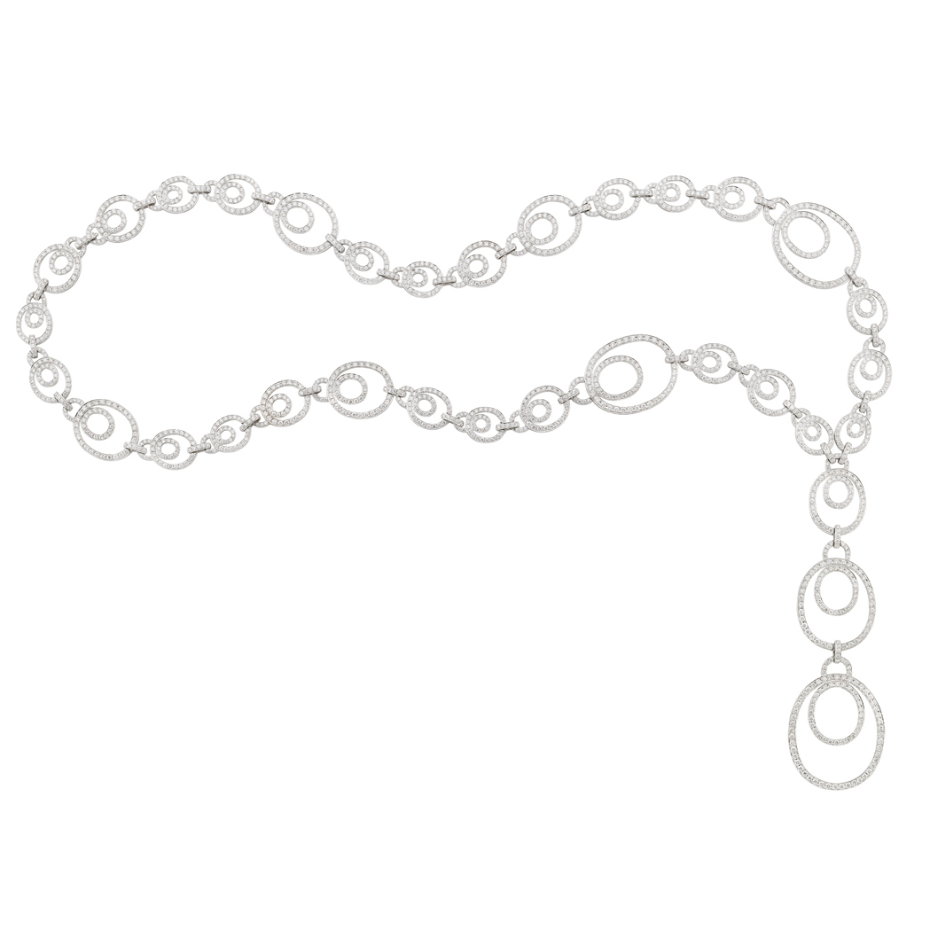 Lot image - Long White Gold and Diamond Pendant-Necklace