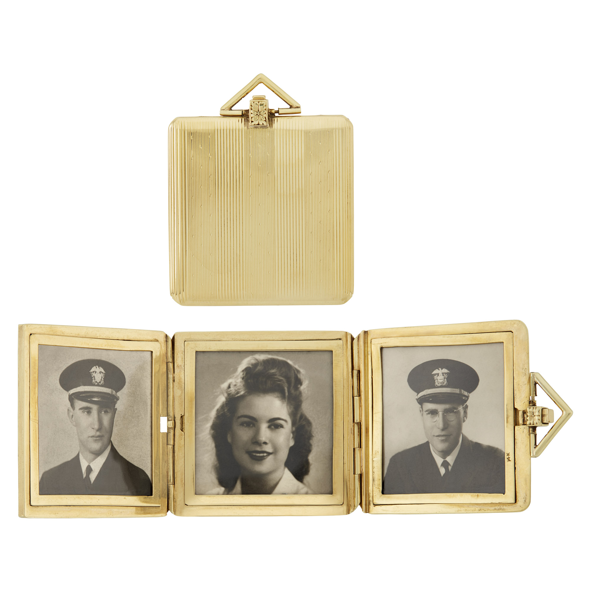 Lot image - Gold Tri-fold Picture Frame Pendant-Locket