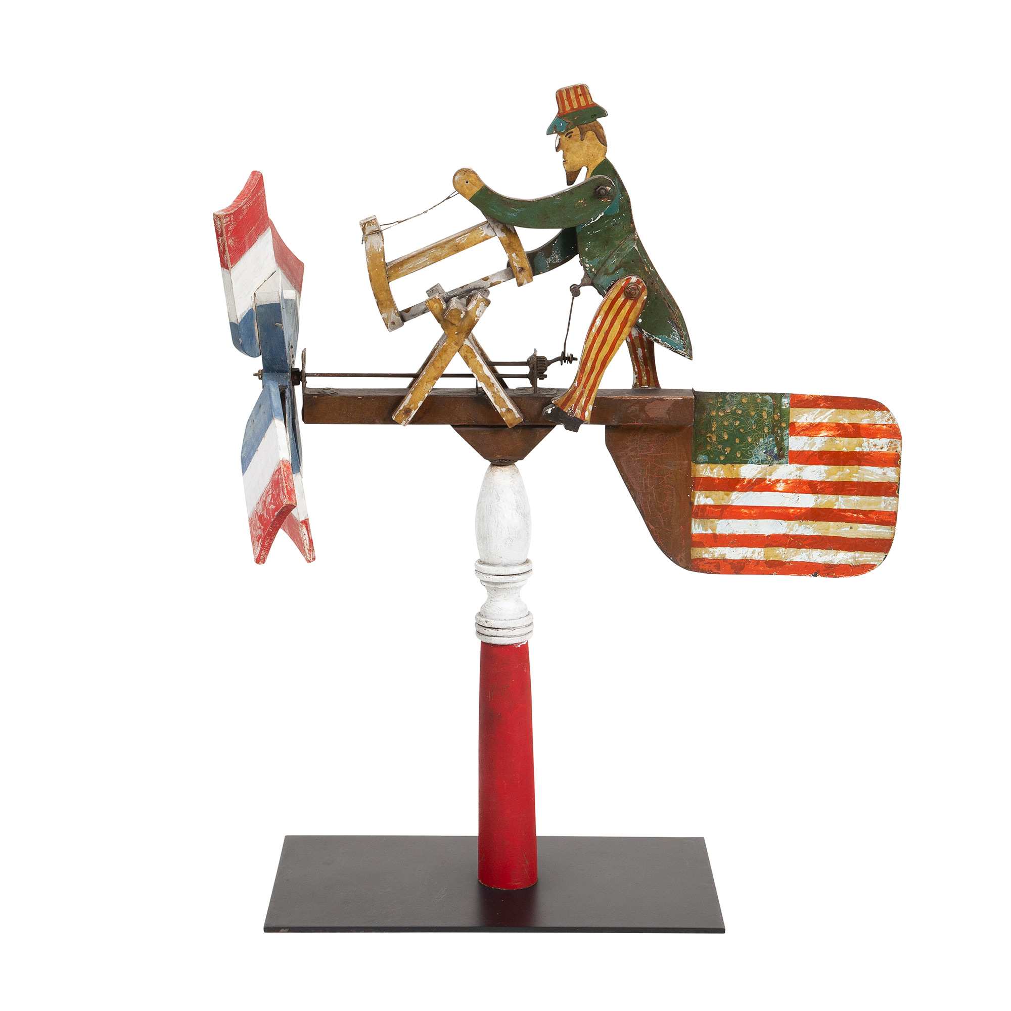 Lot image - American Paint Decorated Wood and Metal Uncle Sam Whirligig