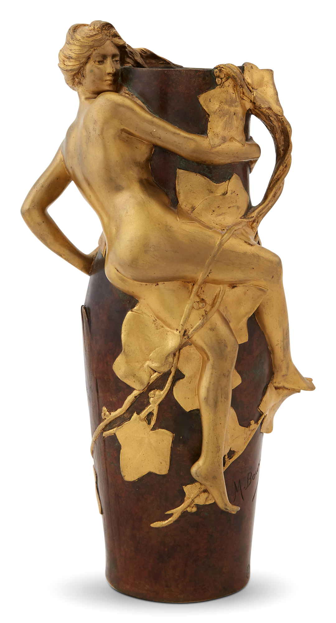 Lot image - French Art Nouveau Gilt and Patinated Bronze Figural Vase
