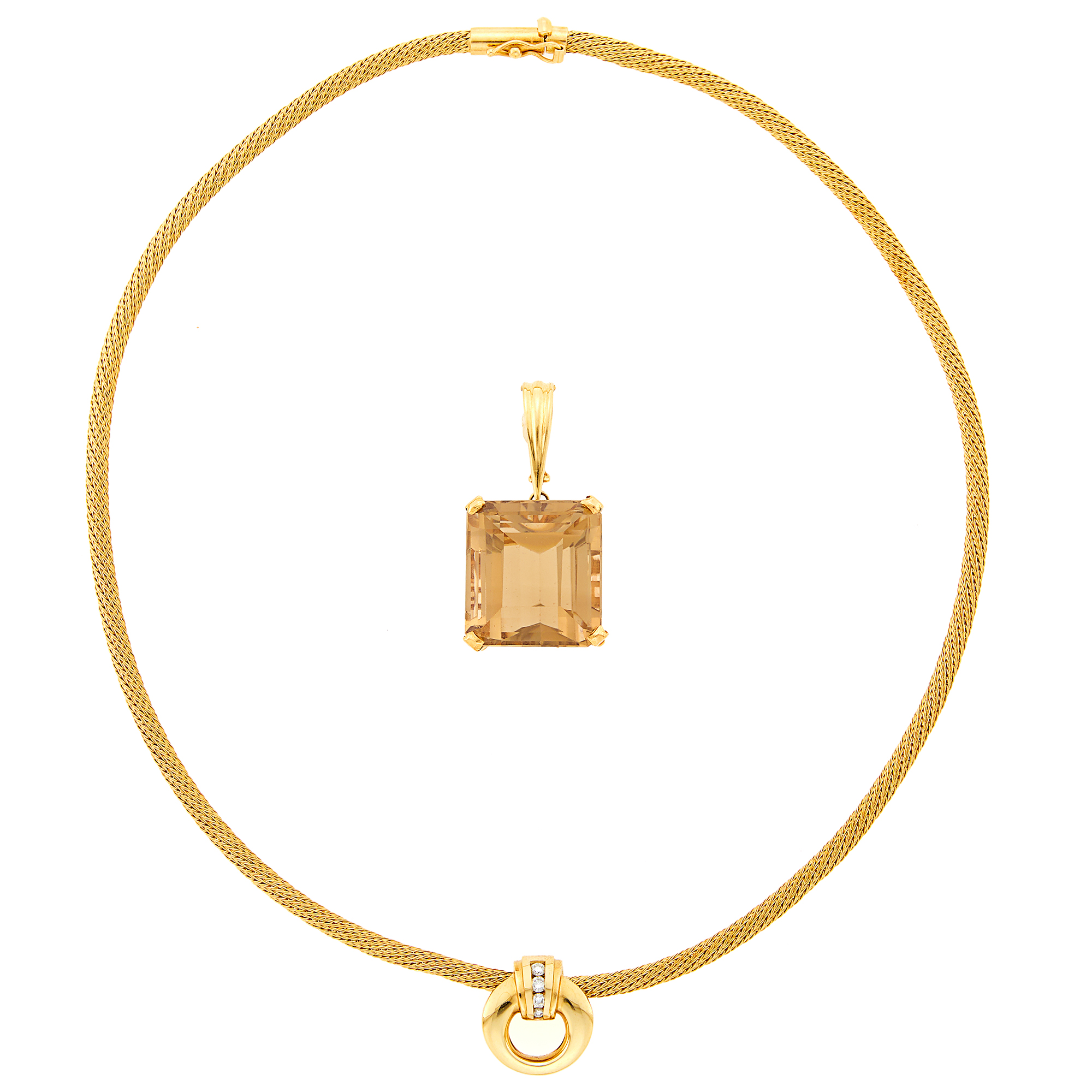 Lot image - Gold Necklace, Smoky Quartz Pendant and Diamond Enhancer