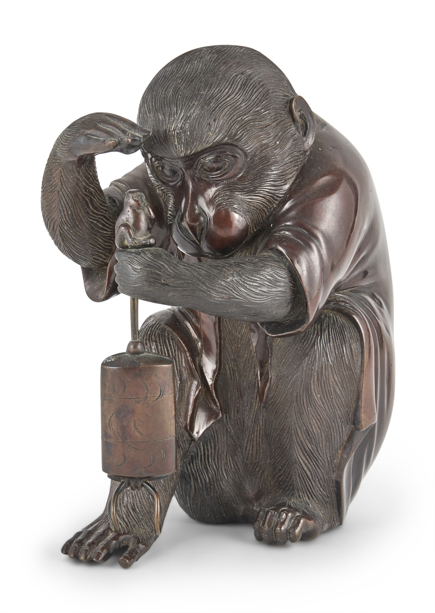Lot image - A Japanese Bronze Okimono of a Monkey