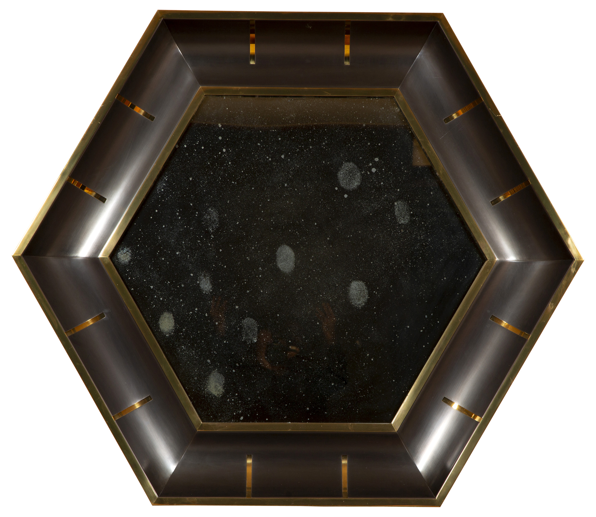 Lot image - Brass and Metal Hexagon Mirror