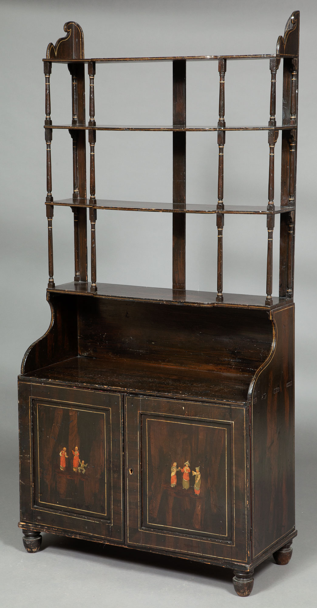 Lot image - Regency Faux Rosewood and Chinoiserie-Decorated Bookshelf/Cabinet