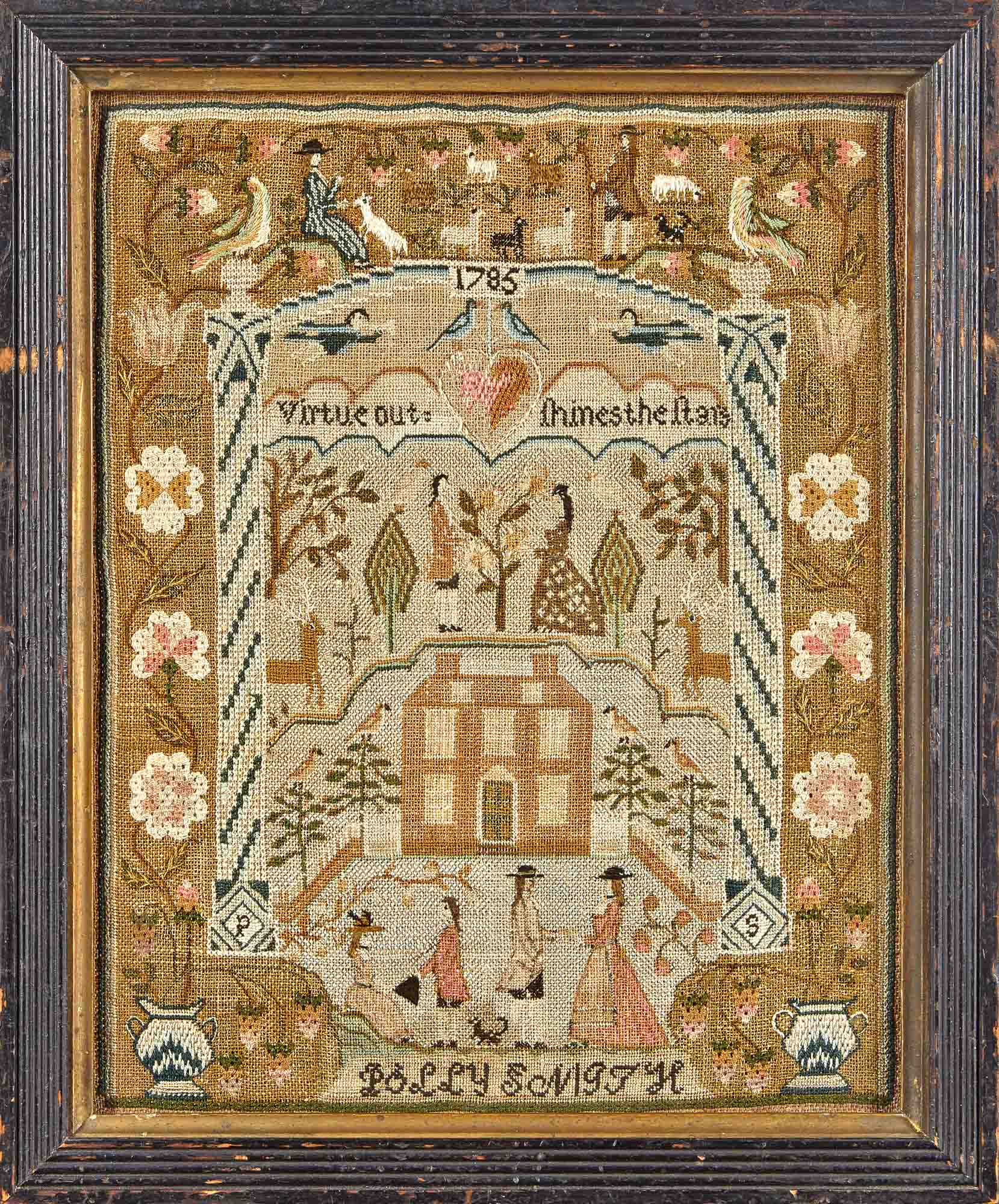 Lot image - Silk-on-Linen Needlework Sampler