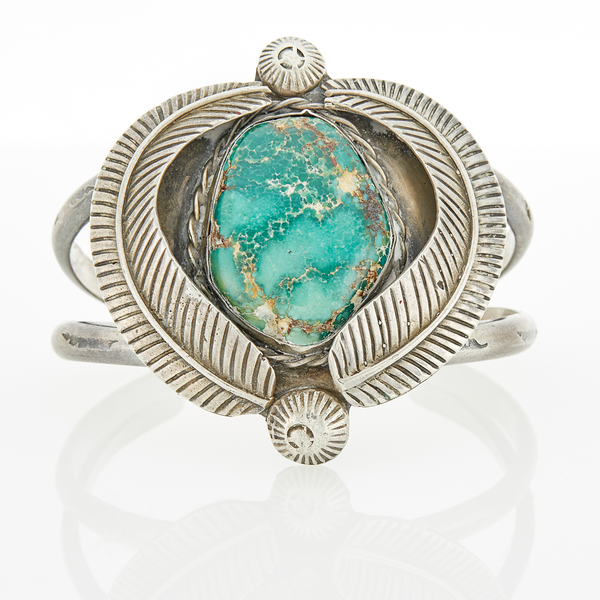 Lot image - Silver and Turquoise Feather Cuff Bracelet