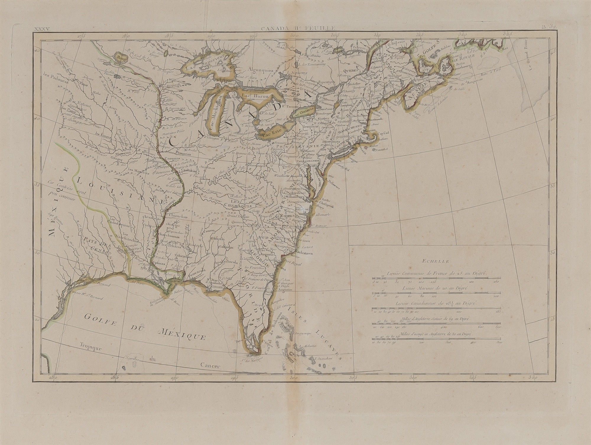 Lot image - [MAP-CENTRAL AMERICA]  BONNE, [RIGOBERT]. Carte du Mexique ou de la Nlle. Espagne Contenant Aussi le Nouveau Mexique, la Californie, avec une Partie des Pays Adjacents...