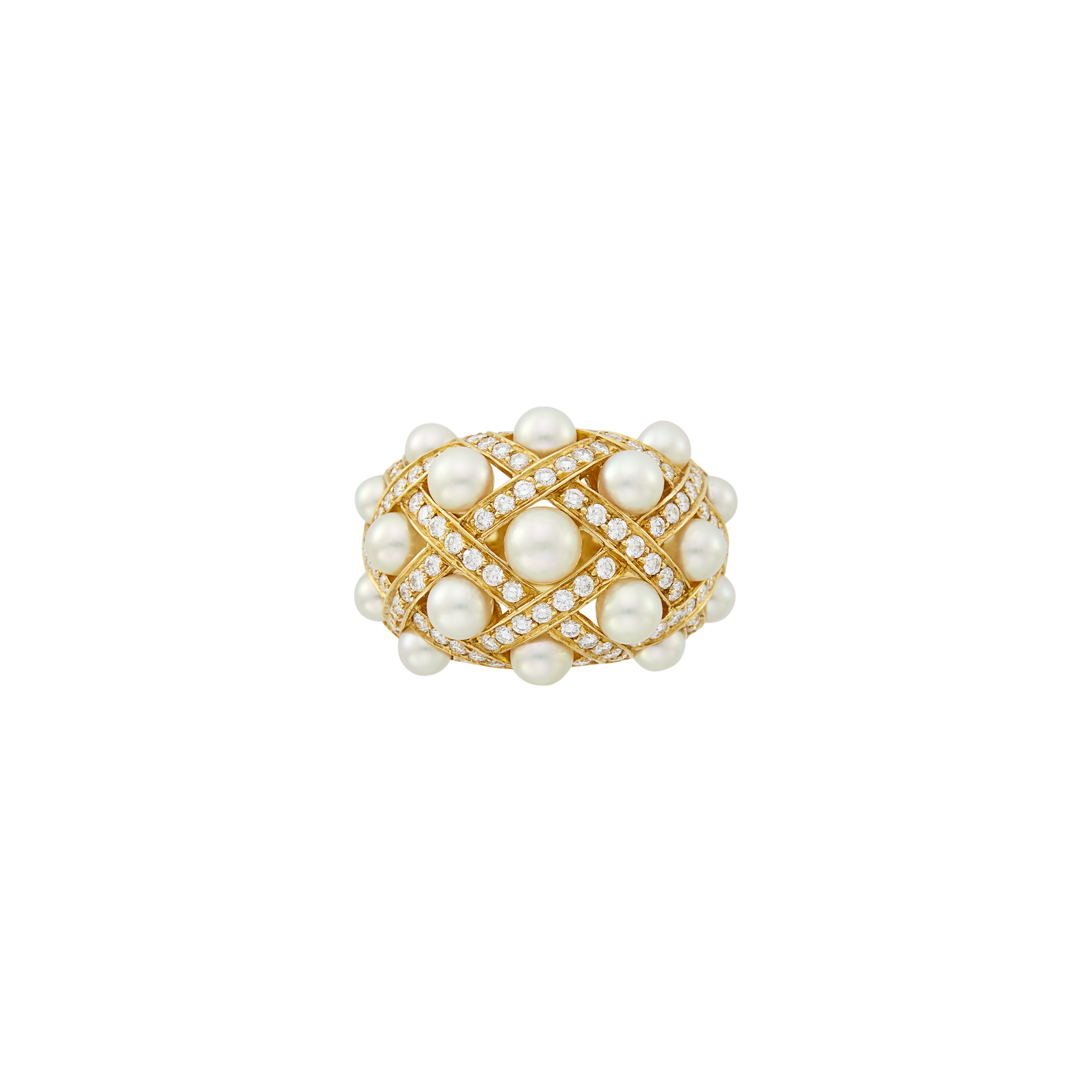 Lot image - Chanel Gold, Cultured Pearl and Diamond Baroque Ring, France