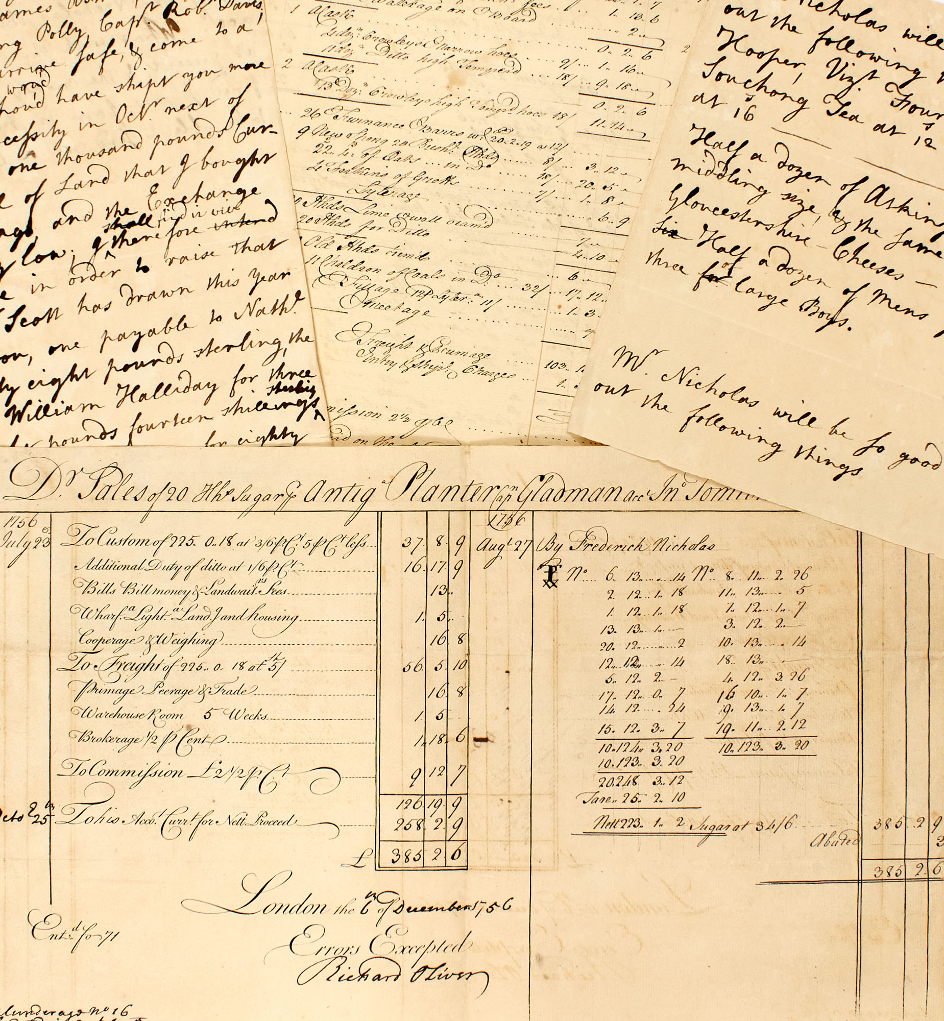 Lot image - [ANTIGUA]  Collection of approximately twenty documents concerning Antigua planter John Tomlinson, circa 1750s.