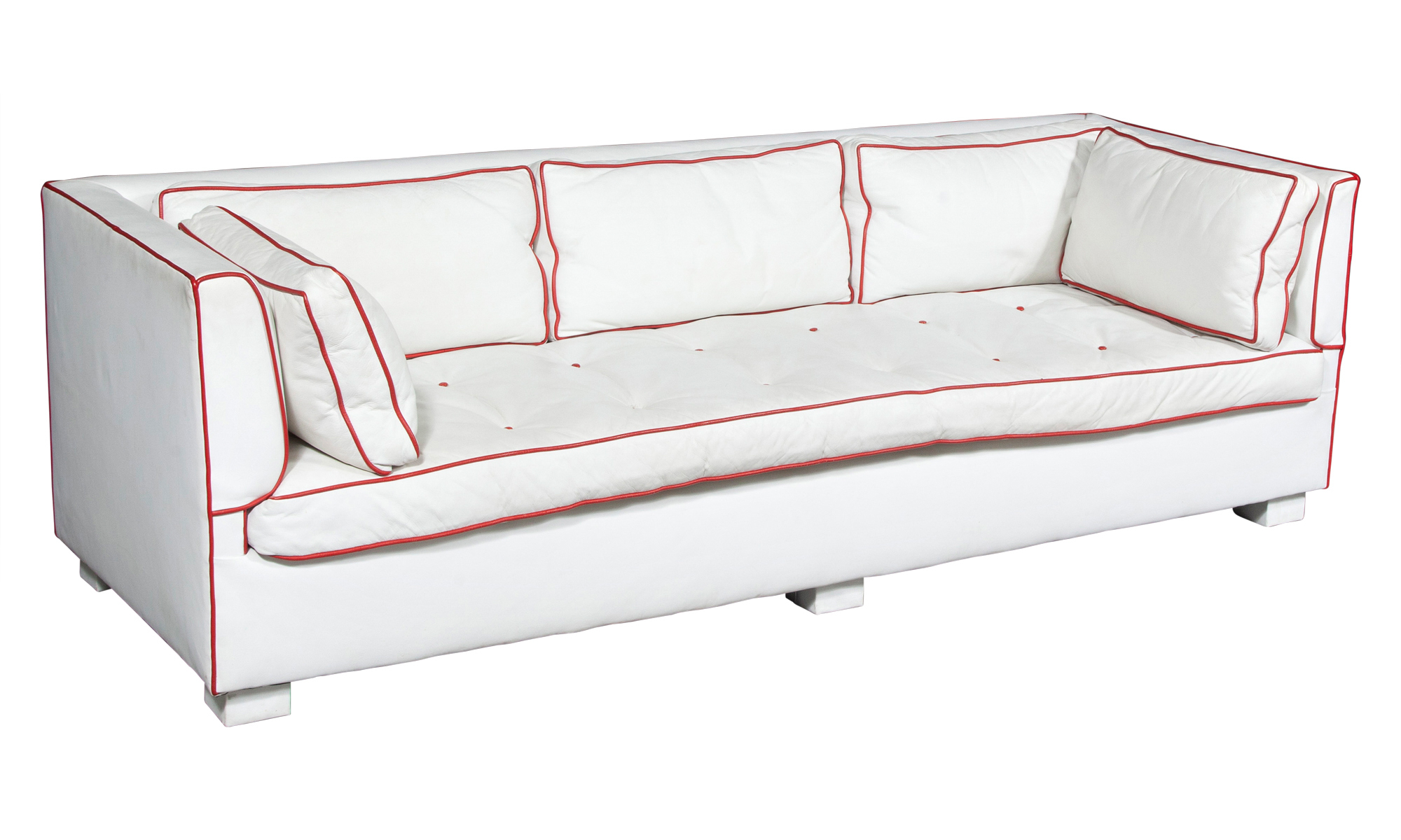 Lot image - Leather Button-Tufted Upholstered Sofa