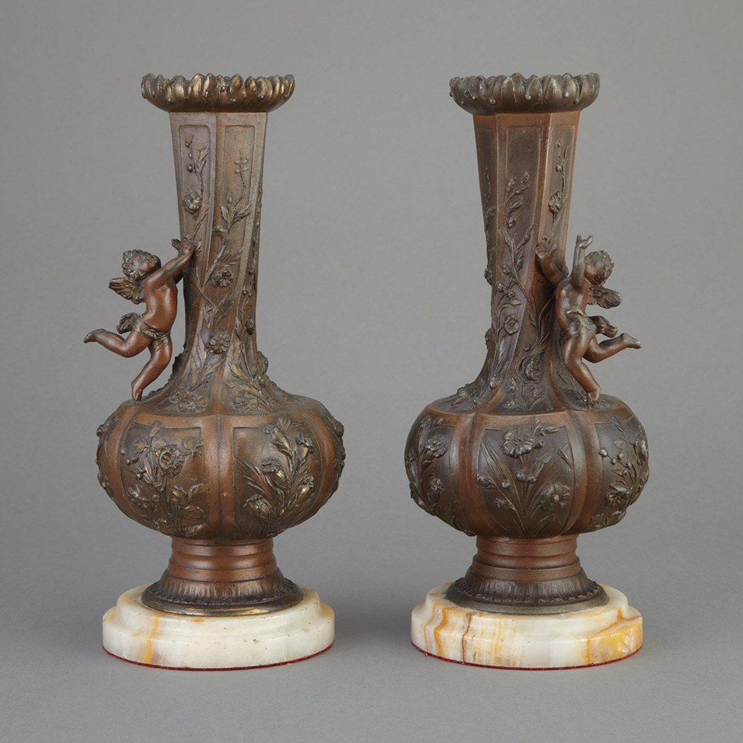 Lot image - Pair of Art Nouveau Style Patinated Spelter Vases