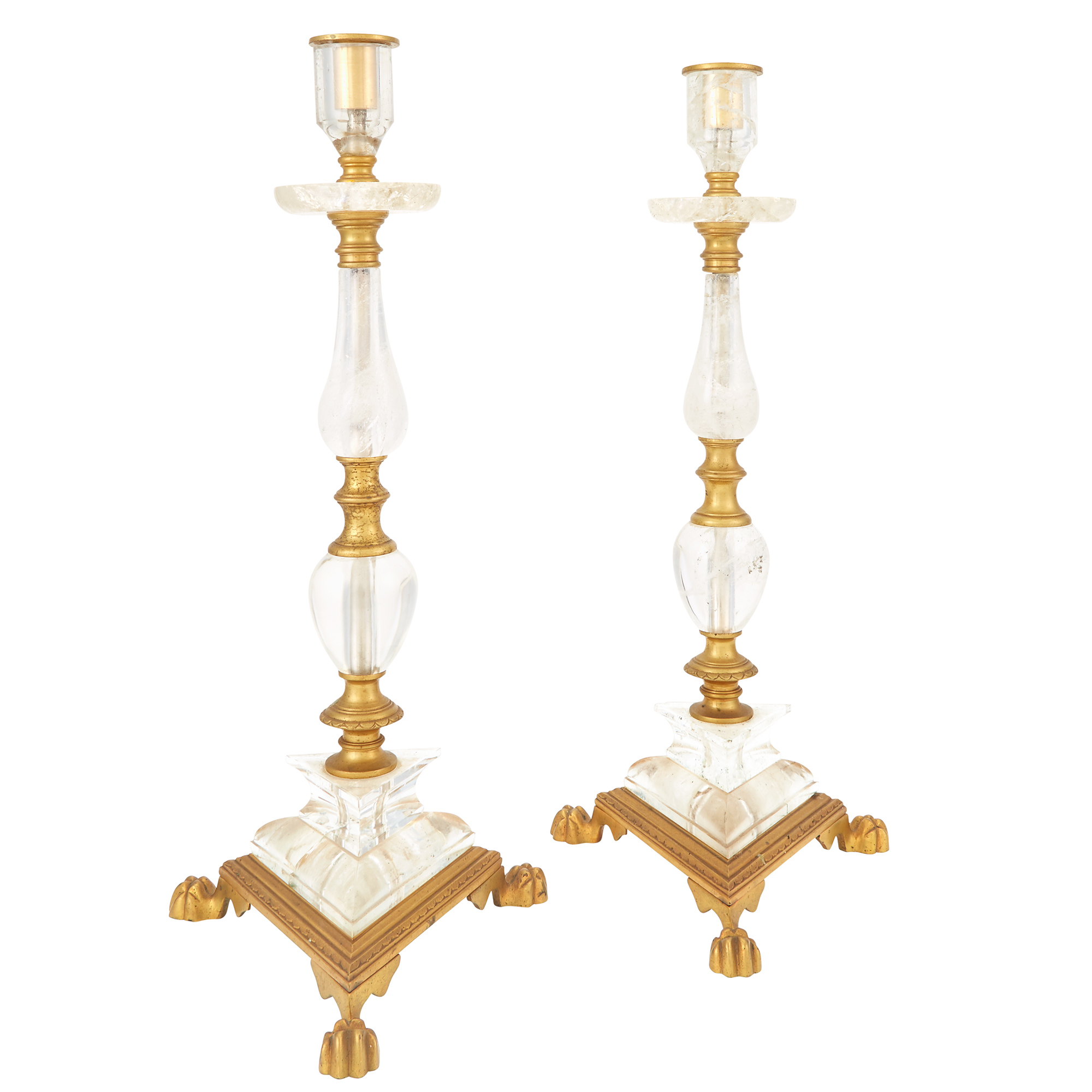 Lot image - Pair of Rock Crystal and Gilt-Bronze Candlesticks