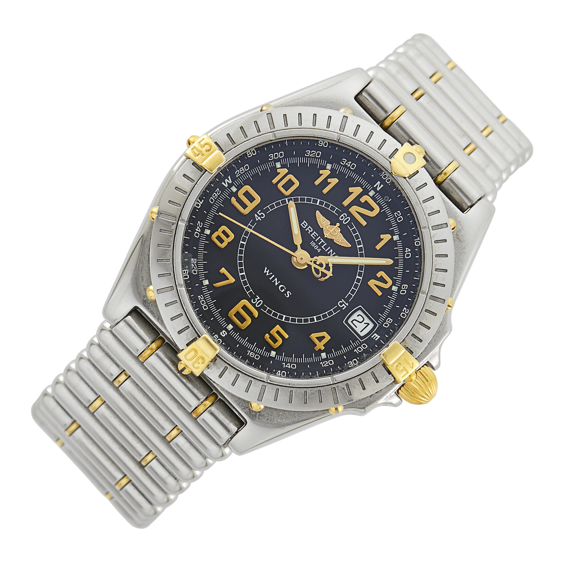 Lot image - Breitling Gentlemans Mid-Size Two-Color Stainless Steel Wings Etanche Wristwatch