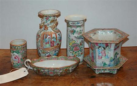 Lot image - Group of Canton Rose Medallion Porcelain Articles