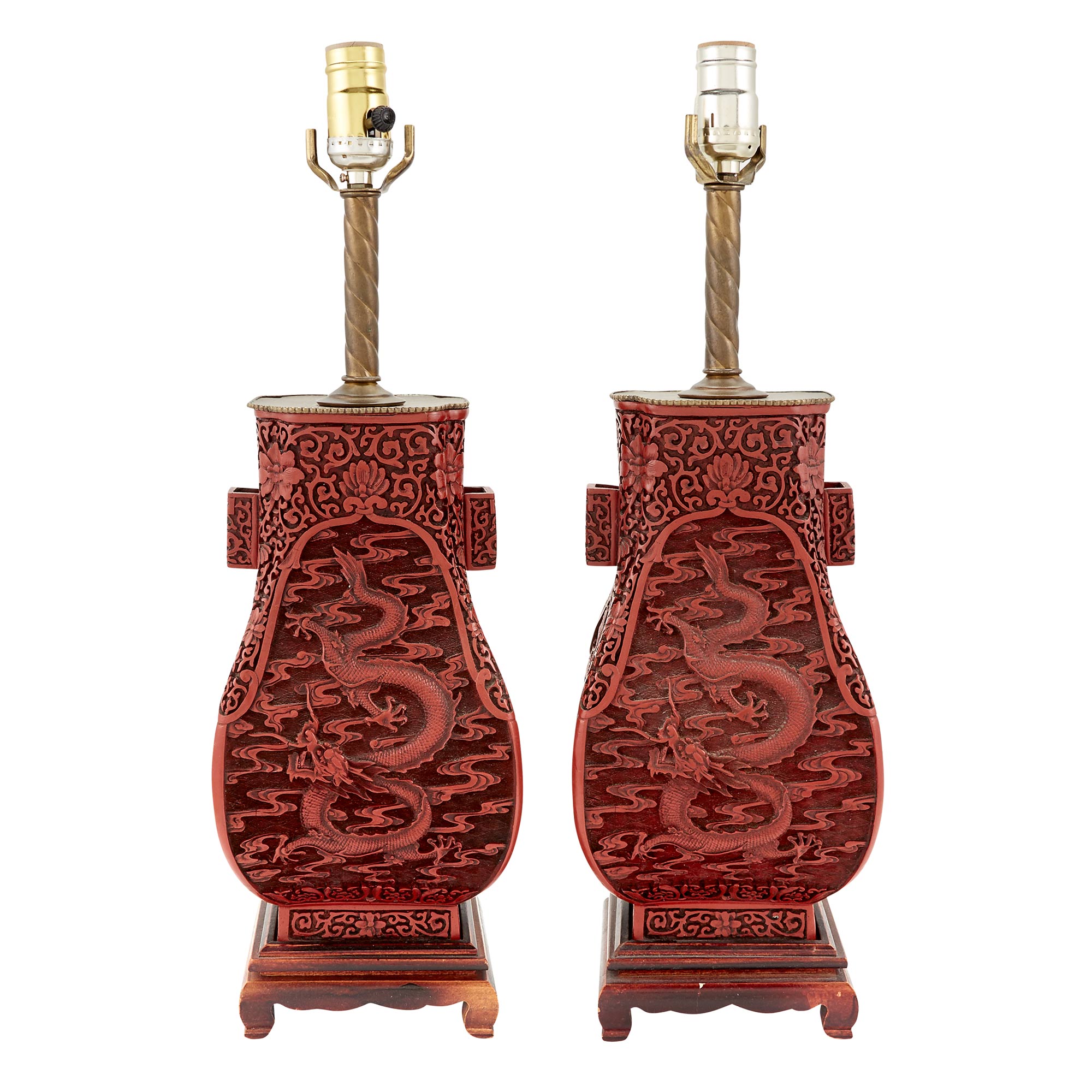 Lot image - Pair of Chinese Cinnabar Lacquer Vases