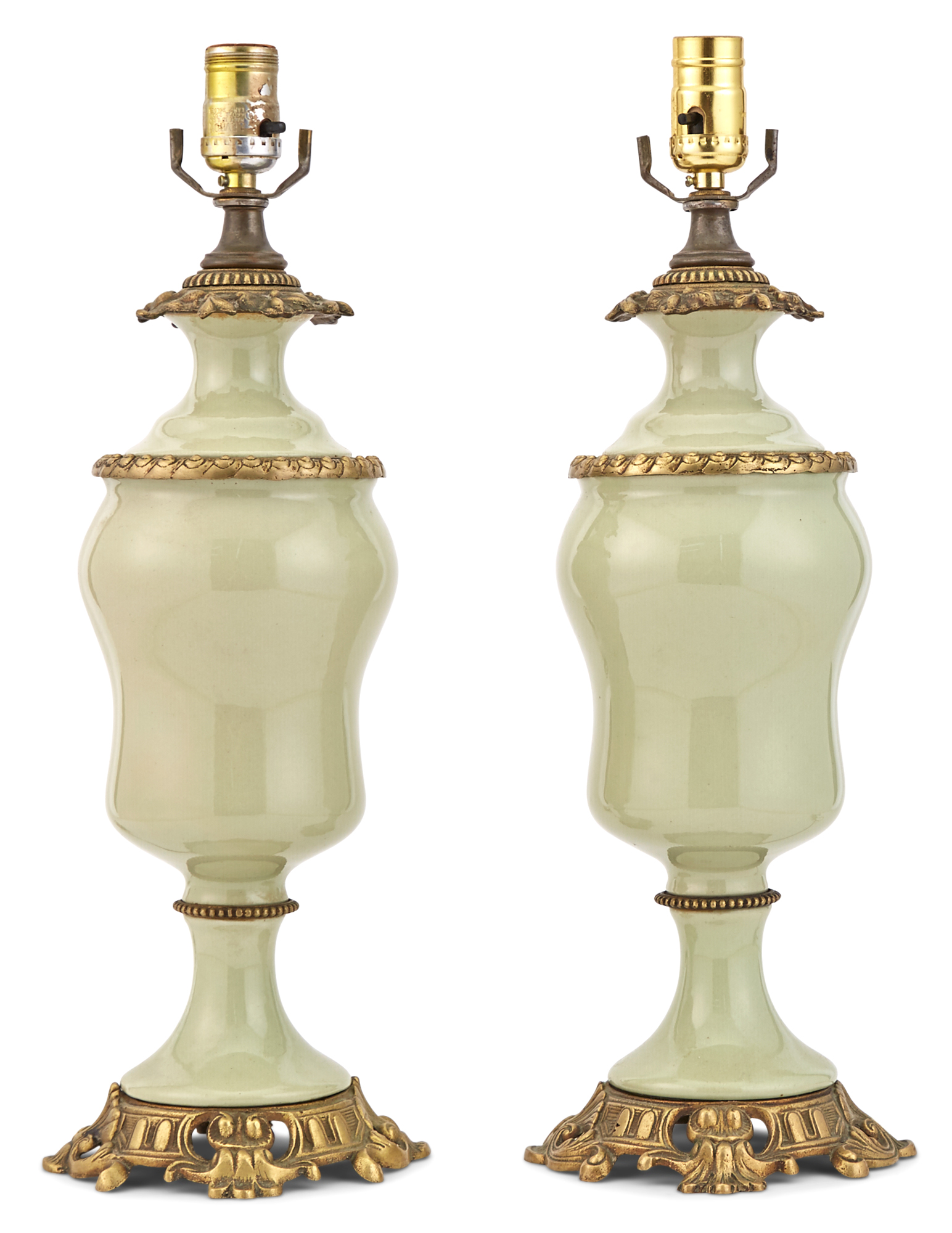 Lot image - Pair of Louis XV Style Gilt Metal Mounted Ceramic Lamps