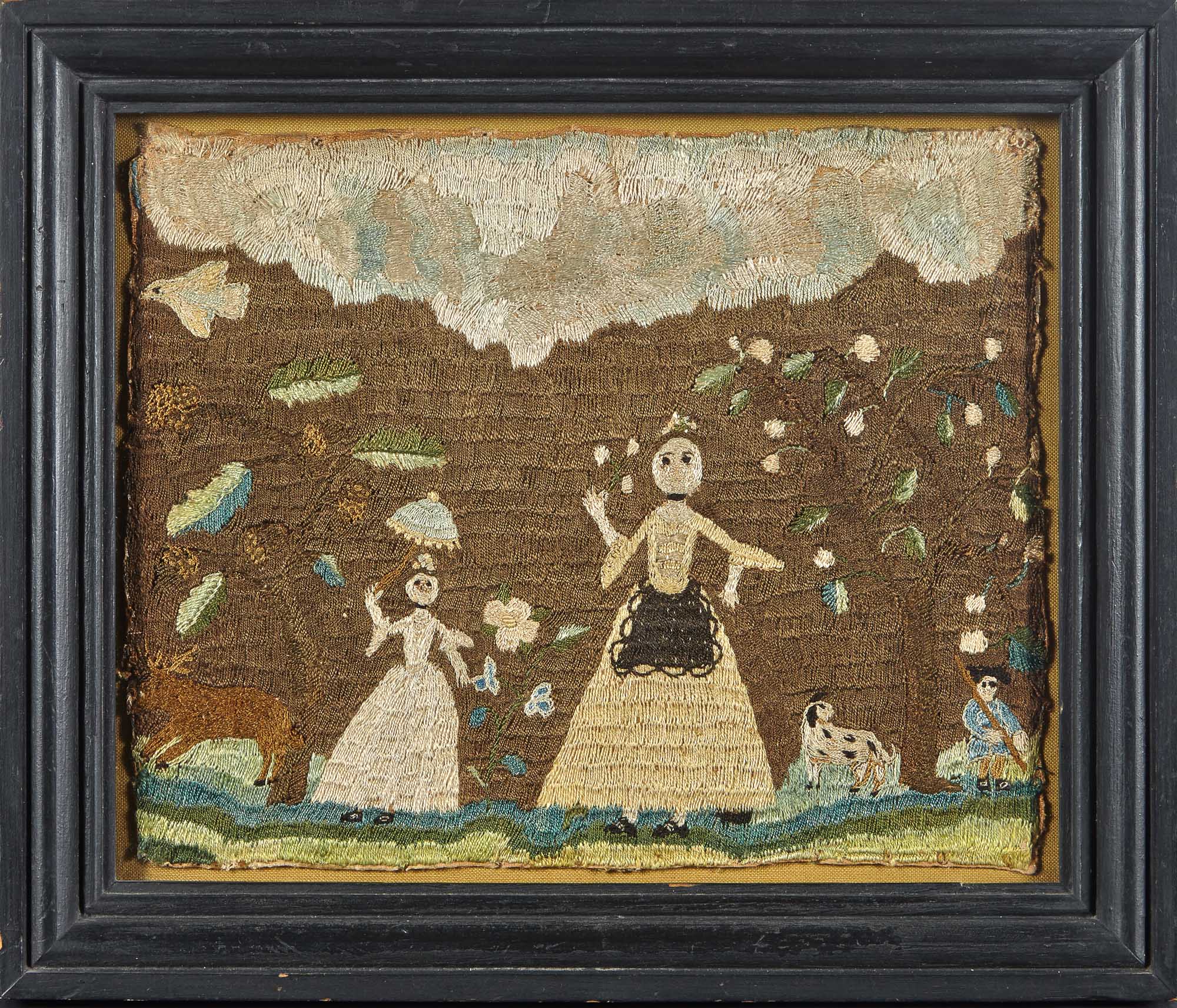 Lot image - Silk-on-Linen Needlework Picture