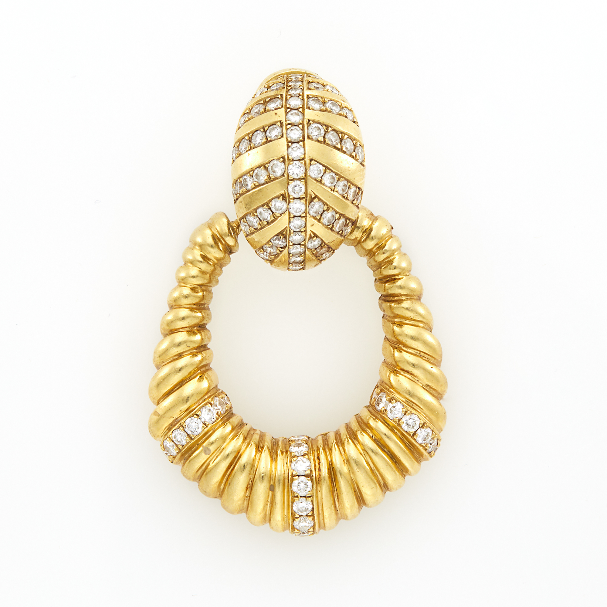 Lot image - Single Gold and Diamond Doorknocker Earclip