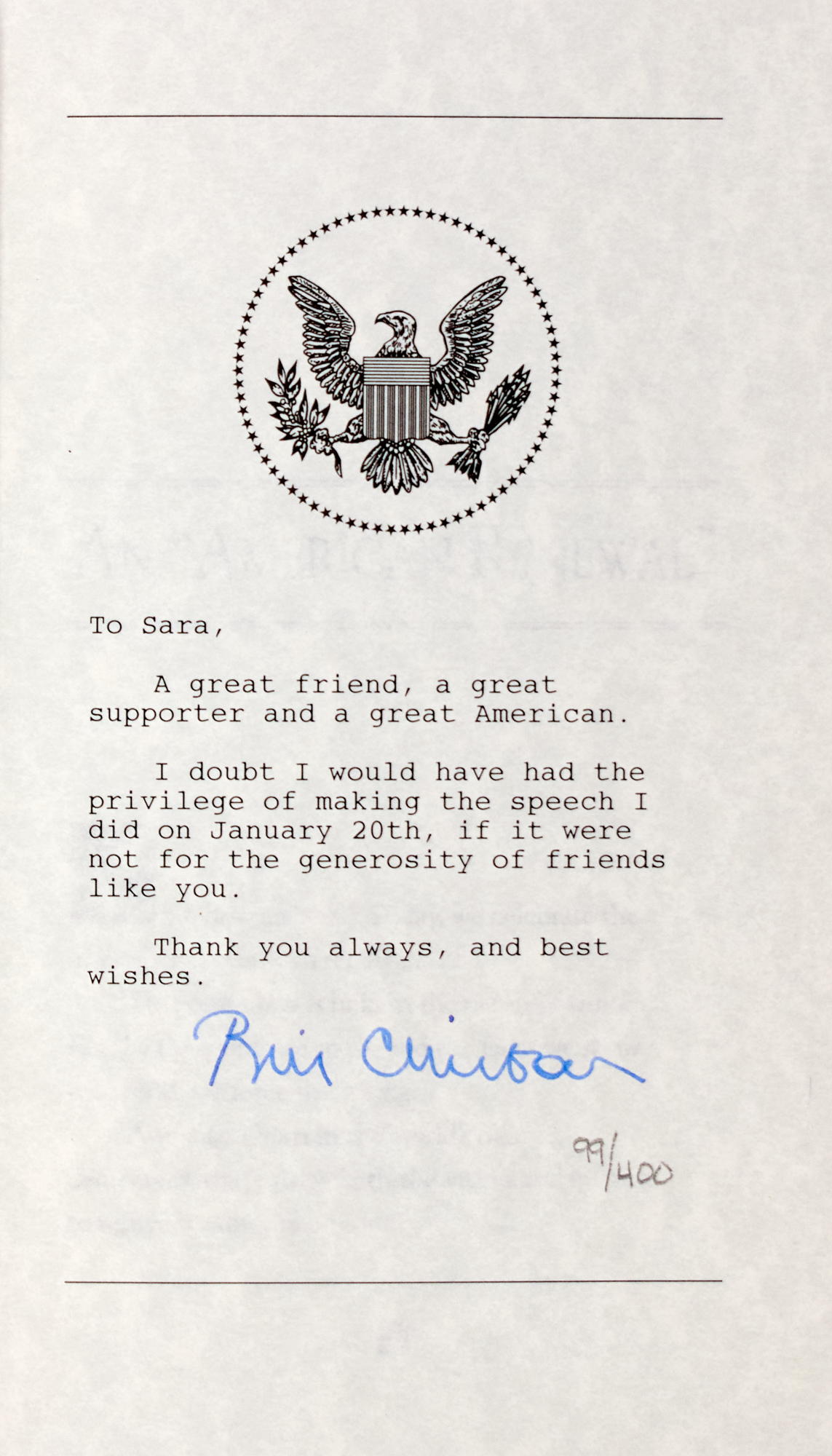 Lot image - CLINTON, WILLIAM JEFFERSON  The Inaugural Address. 1993.