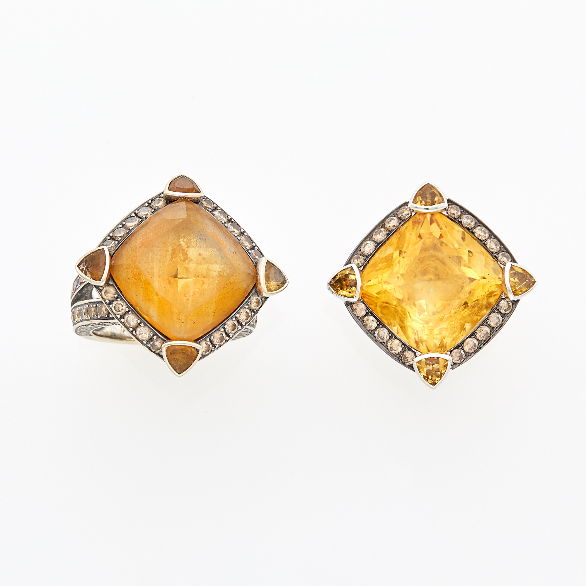 Lot image - White Gold, Citrine and Diamond Ring and Single Earring