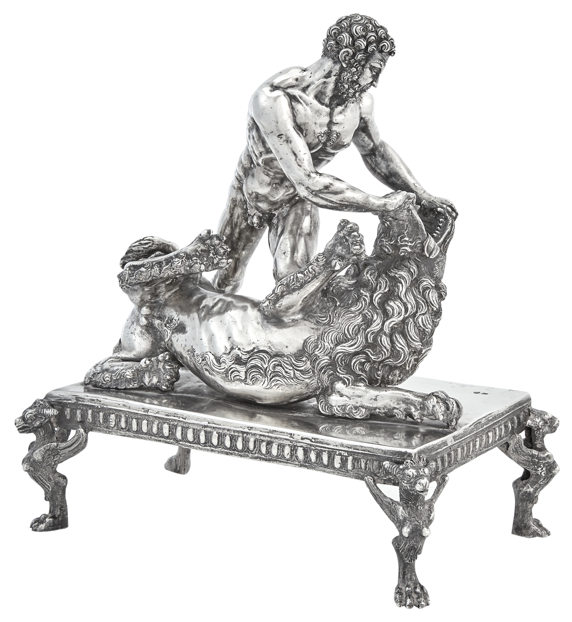 Lot image - Italian Silver Figure of Hercules and the Lion