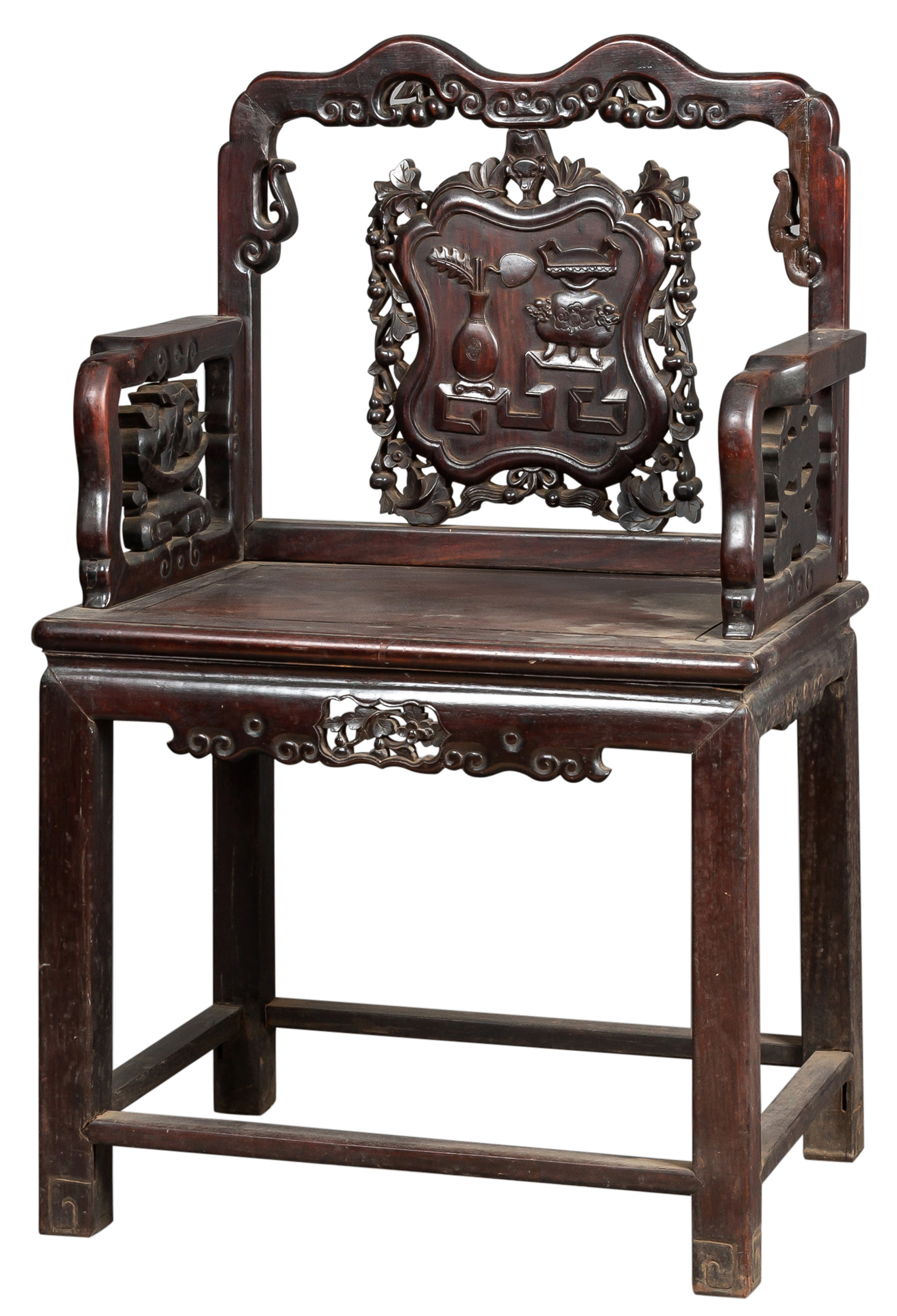 Lot image - A Chinese Carved Hardwood Armchair