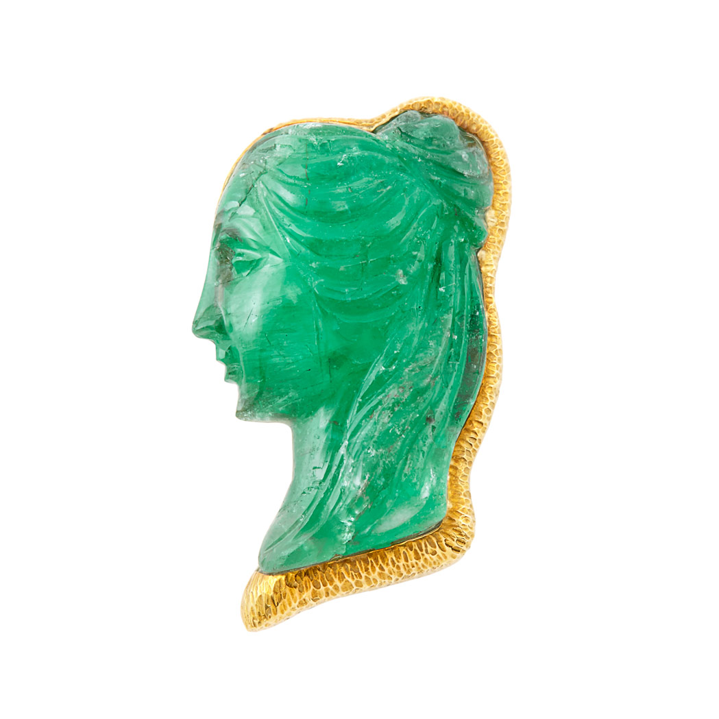 Lot image - Gold and Carved Emerald Pendant Clip-Brooch, David Webb