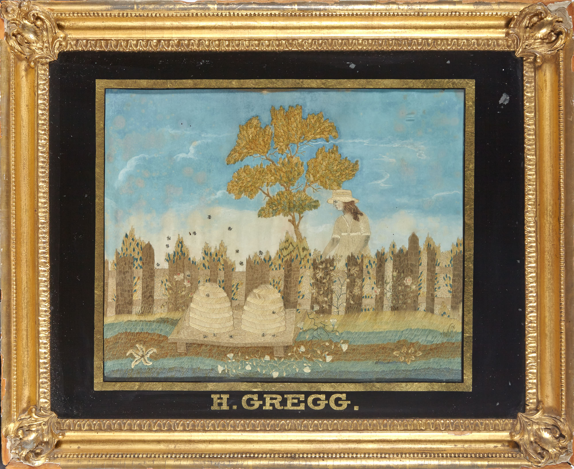 Lot image - Watercolor and Silk-on-Silk Needlework Picture