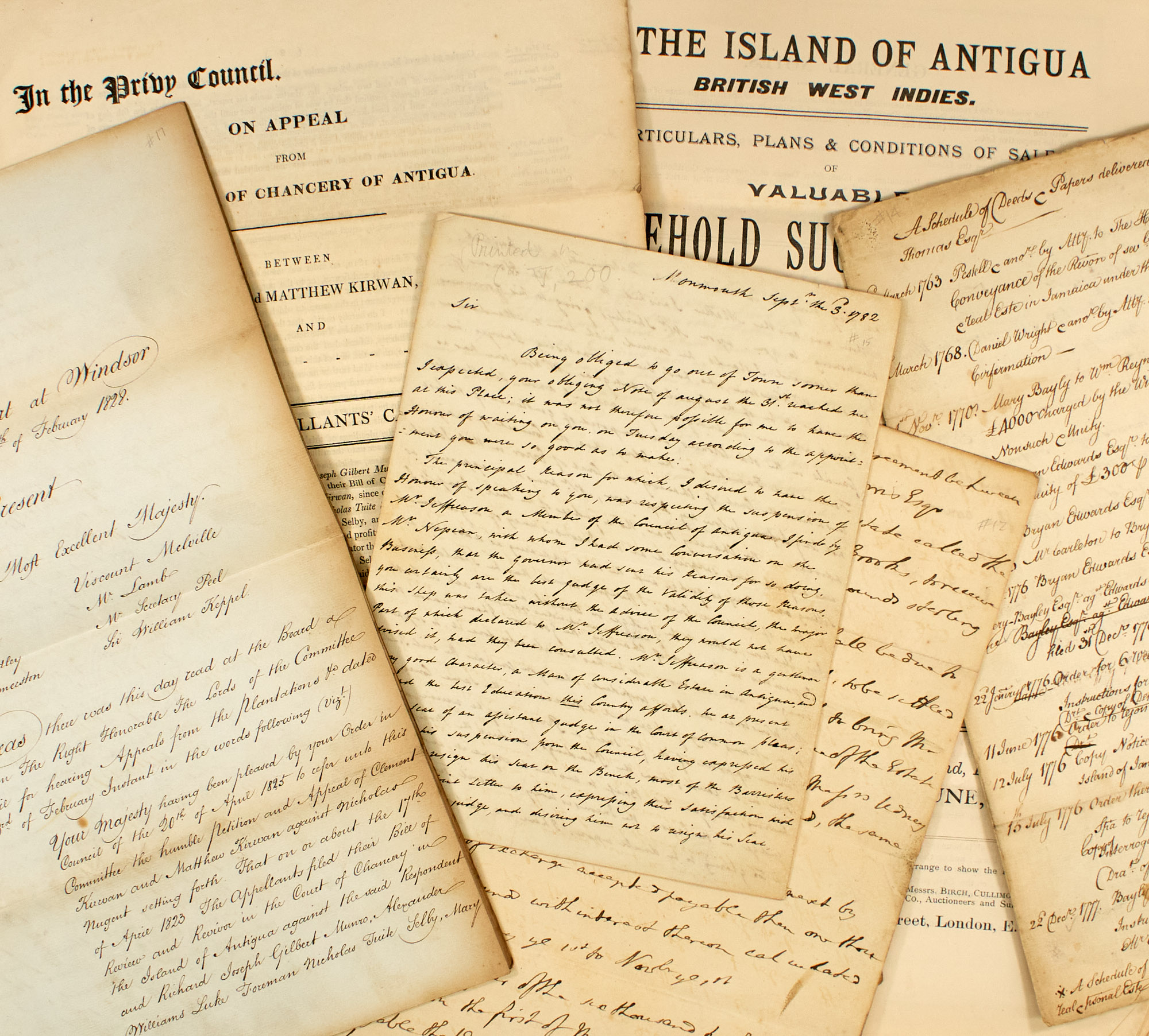 Lot image - [WEST INDIES]  Collection of approximately fifteen various manuscript documents on the West indies, 18th-20th century.