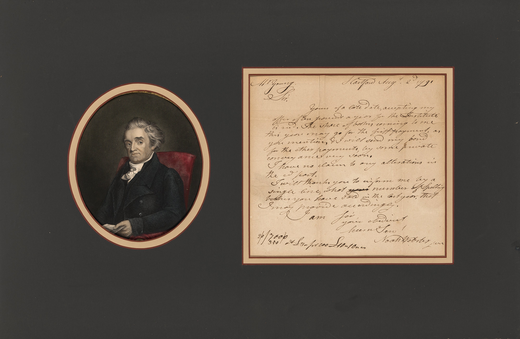 Lot image - WEBSTER, NOAH  Autograph letter signed.