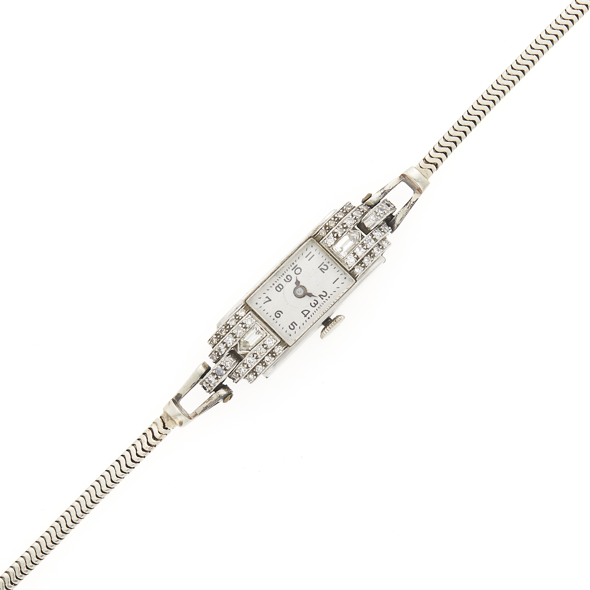 Lot image - White Gold, Platinum and Diamond Wristwatch