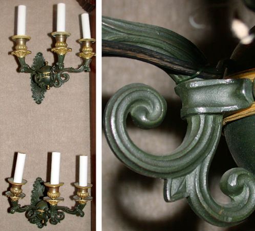 Lot image - Pair of Empire Style Gilt and Patinated-Bronze Three-Light Sconces