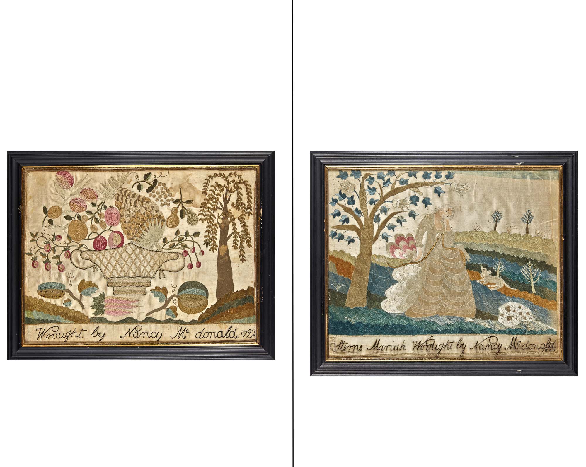 Lot image - Two Silk-on-Silk Needlework Pictures