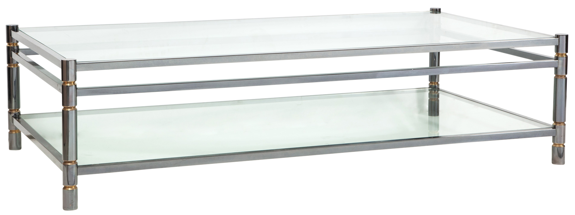 Lot image - Bronze Finished Metal and Glass Two-Tier Low Table