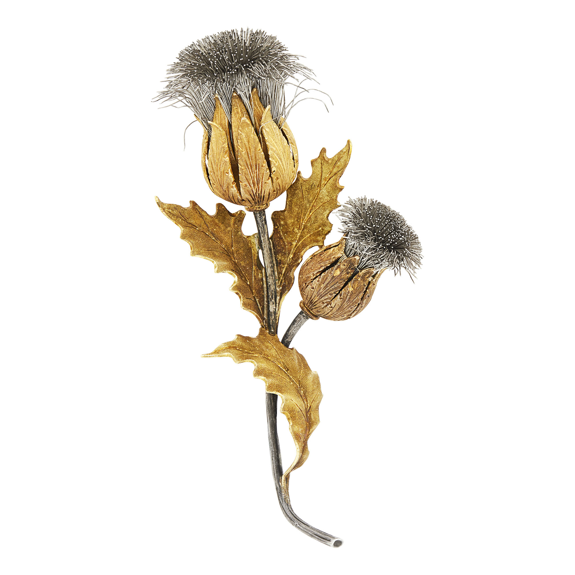 Lot image - Mario Buccellati Two-Color Gold and Silver Thistle Clip-Brooch