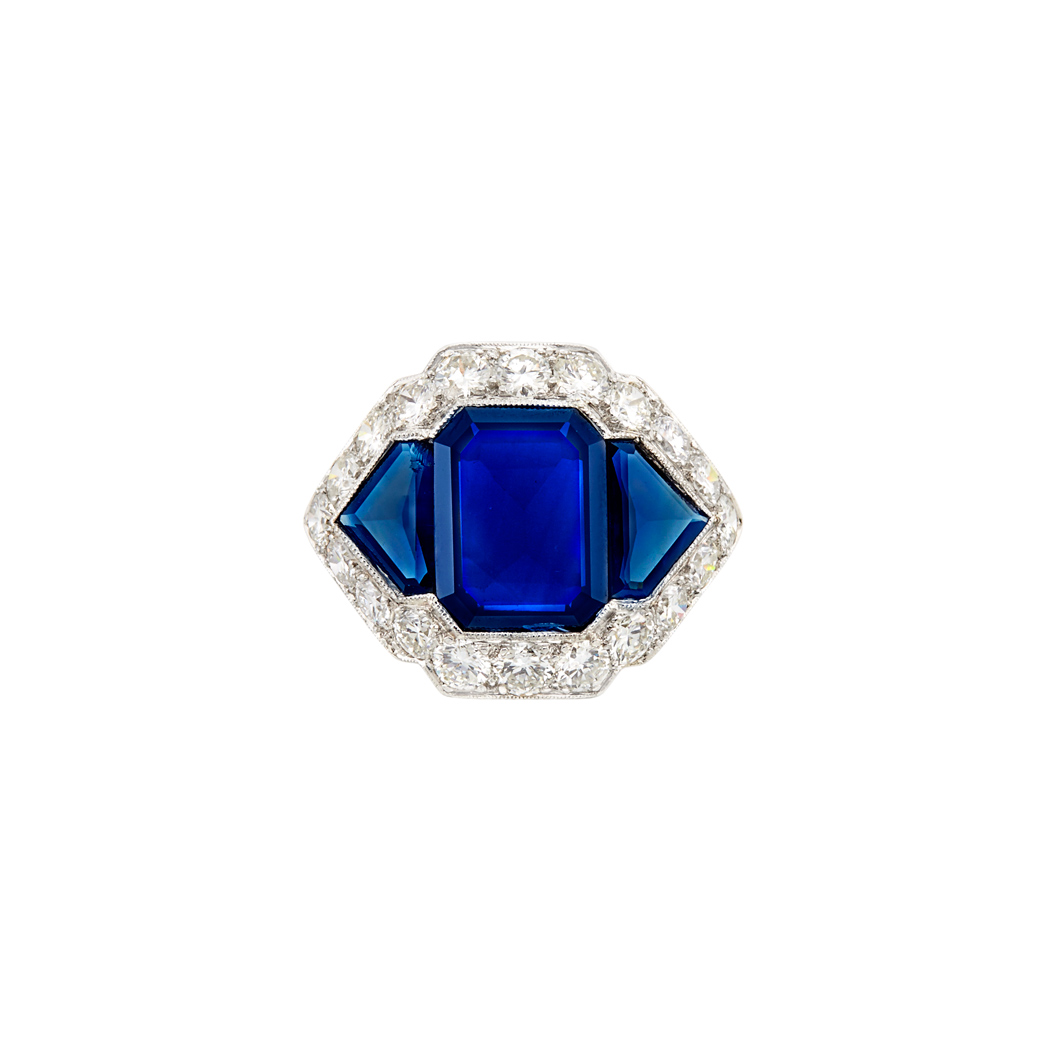 Lot image - Platinum, Sapphire and Diamond Ring