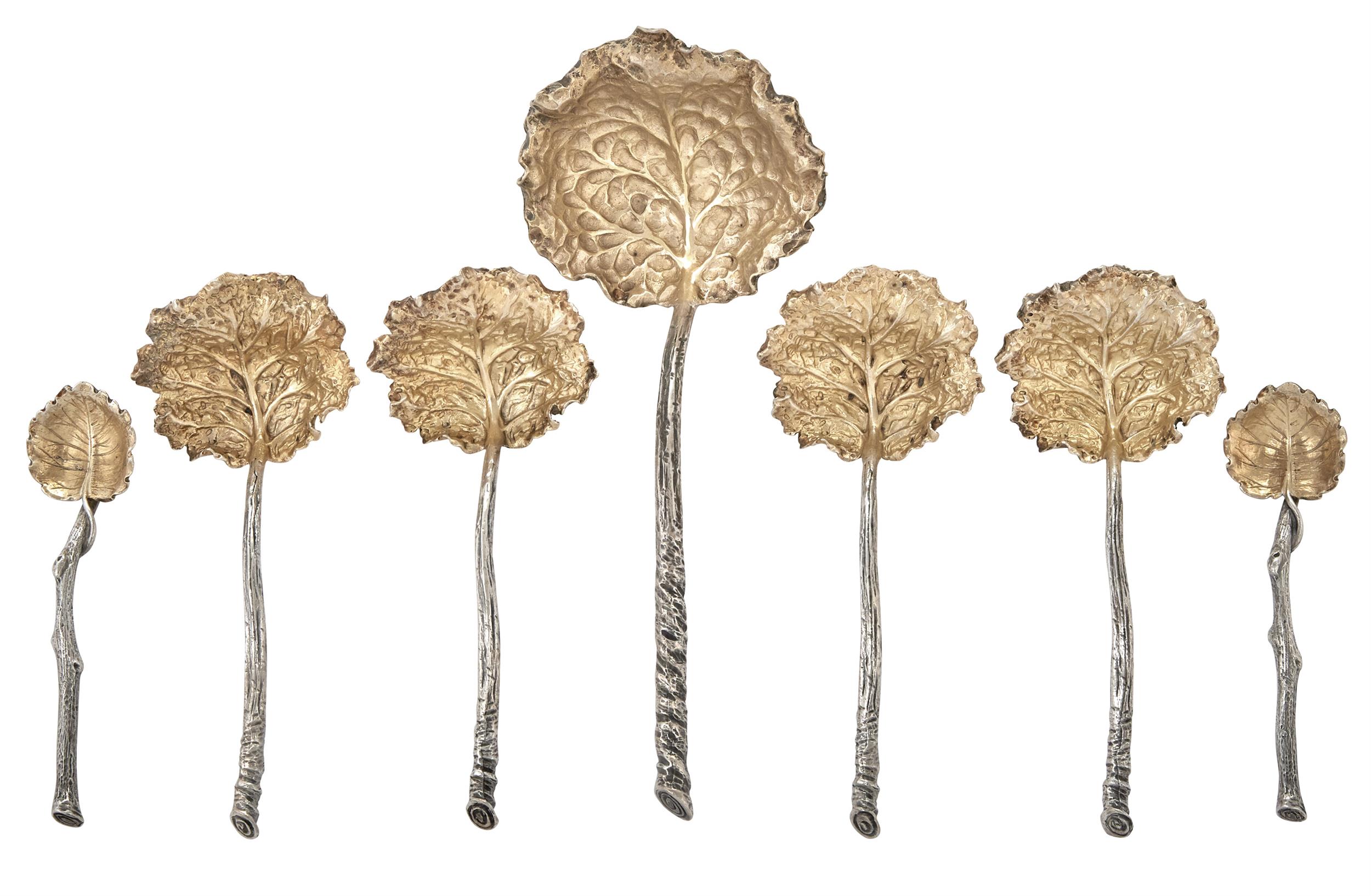 Lot image - Set of Italian Sterling Silver and Parcel Gilt Ladles and Salt Spoons