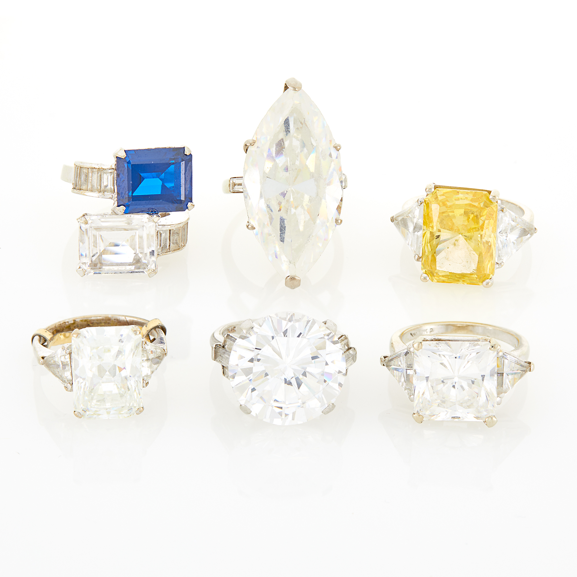 Lot image - Group of Platinum, Yellow and White Gold, Silver, Cubic Zirconia and Glass Rings